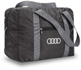 An Audi-branded duffle bag